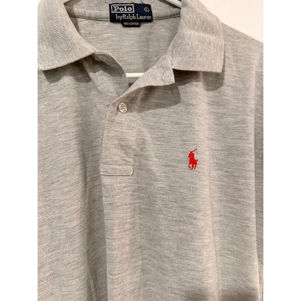 Polo Ralph Lauren Mens Large Gray Short Sleeve Cotton Pique Pony Logo Polo Shirt